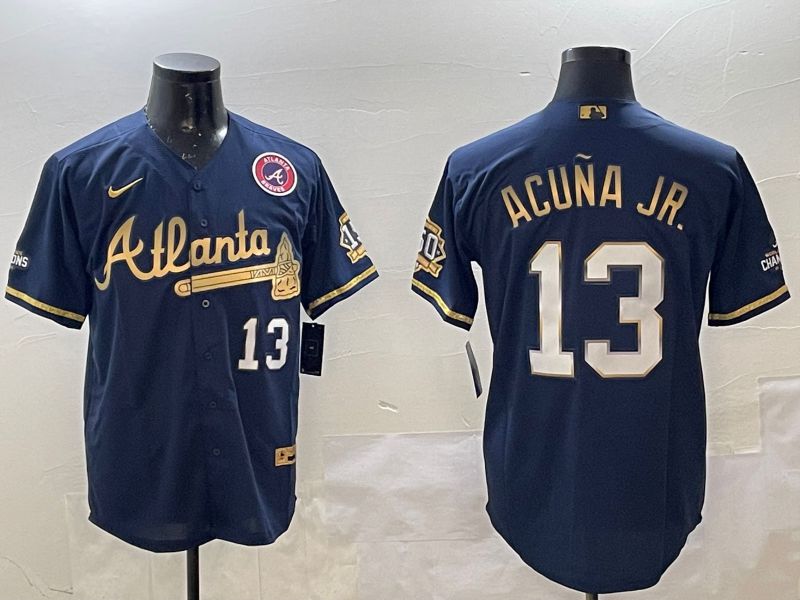 Men Atlanta Braves 13 Acuna jr Black Gold Game 2025 Nike MLB Jersey style 1